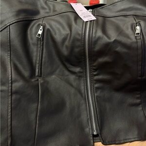 XXL Black Leather Skirt with Silver Zipper